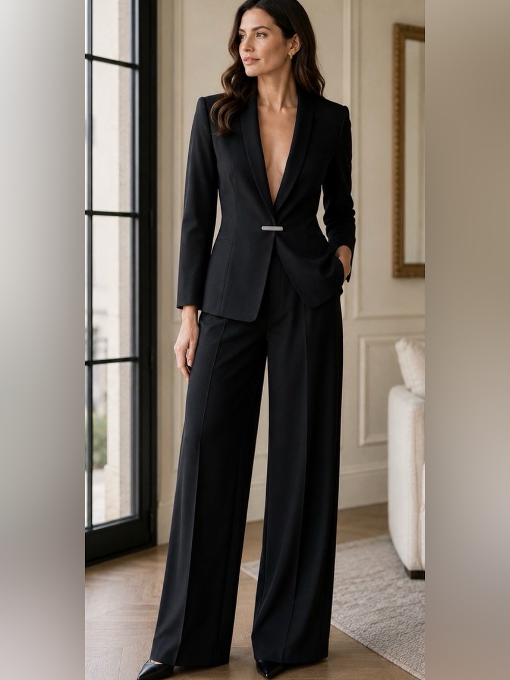 Giorgio Armani Black Virgin Wool Tuxedo Blazer Bar Clasp IT 42 US 6 Italy Luxury